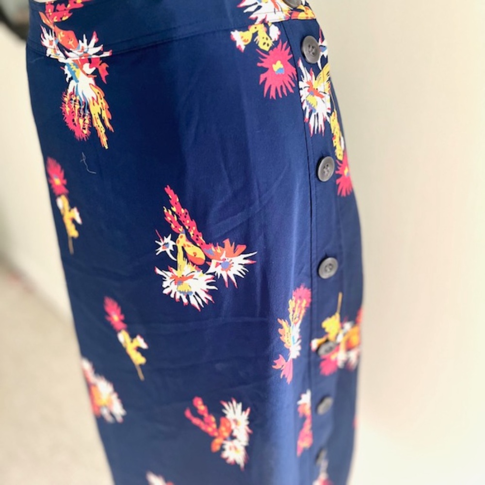 Madewell Navy Silk Cactus Flower Coastal Cowgirl Preppy Midi Skirt NWT - Picture 9 of 10